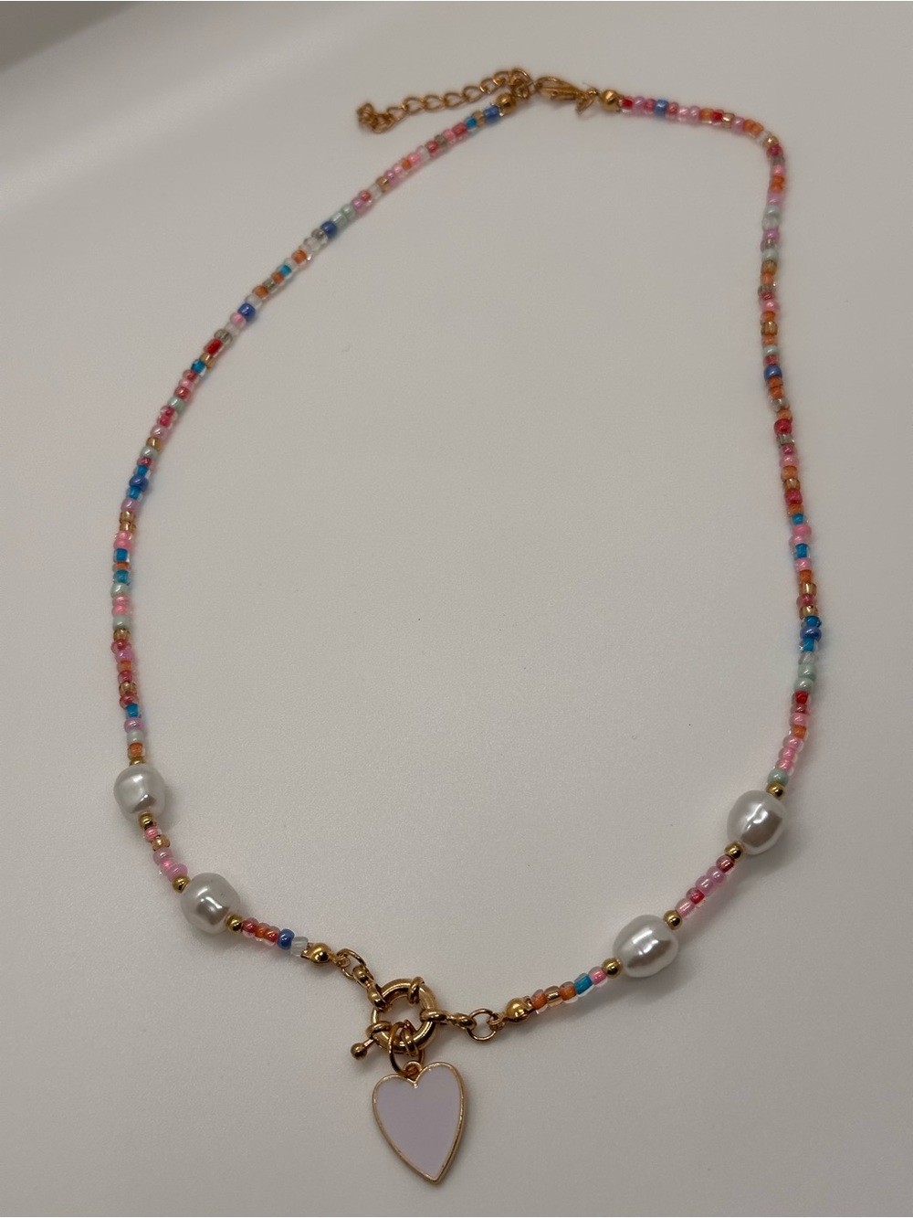 Heart Pendant Necklace with Colorful Beads